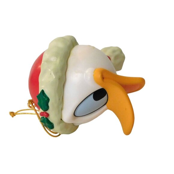 Disney Holiday Donald Duck Head Christmas Ornament Santa Hat Holly Enesco - Picture 6 of 7